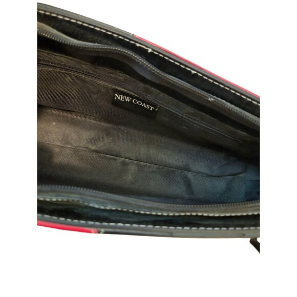 New Coast Vintage Leather Shoulder Bag Double Handle Red Black Retro Purse Bag - Picture 6 of 6